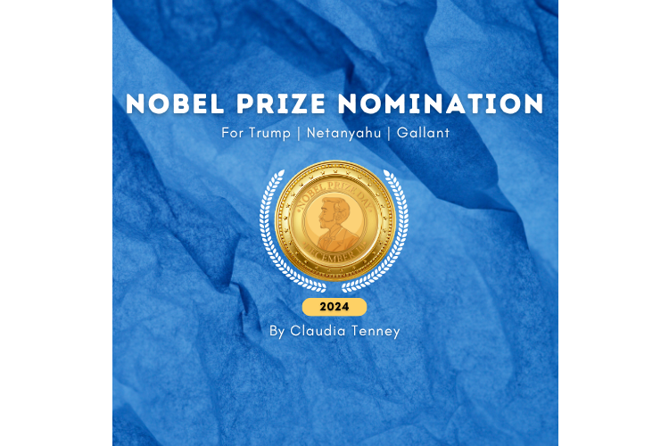 Nobel Peace Prize nomination for Donald Trump in 2024 together with Benjamin Netanyahu and Yoav Gallant by Claudia Tenney at the Real KBrett's Stack of Stuff